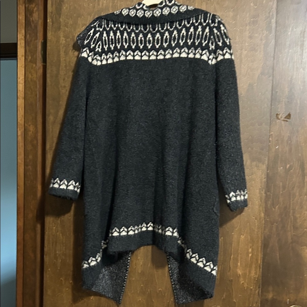 Max Studio  Cozy Black Charcoal Patterned Open-Front Women's Cardigan Sweater XL - Picture 9 of 10